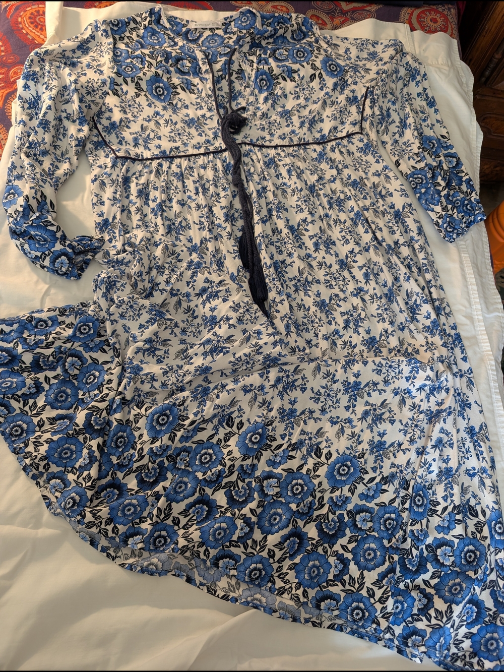 R. Vivimos Blue Floral Maxi Dress with Tassel Tie